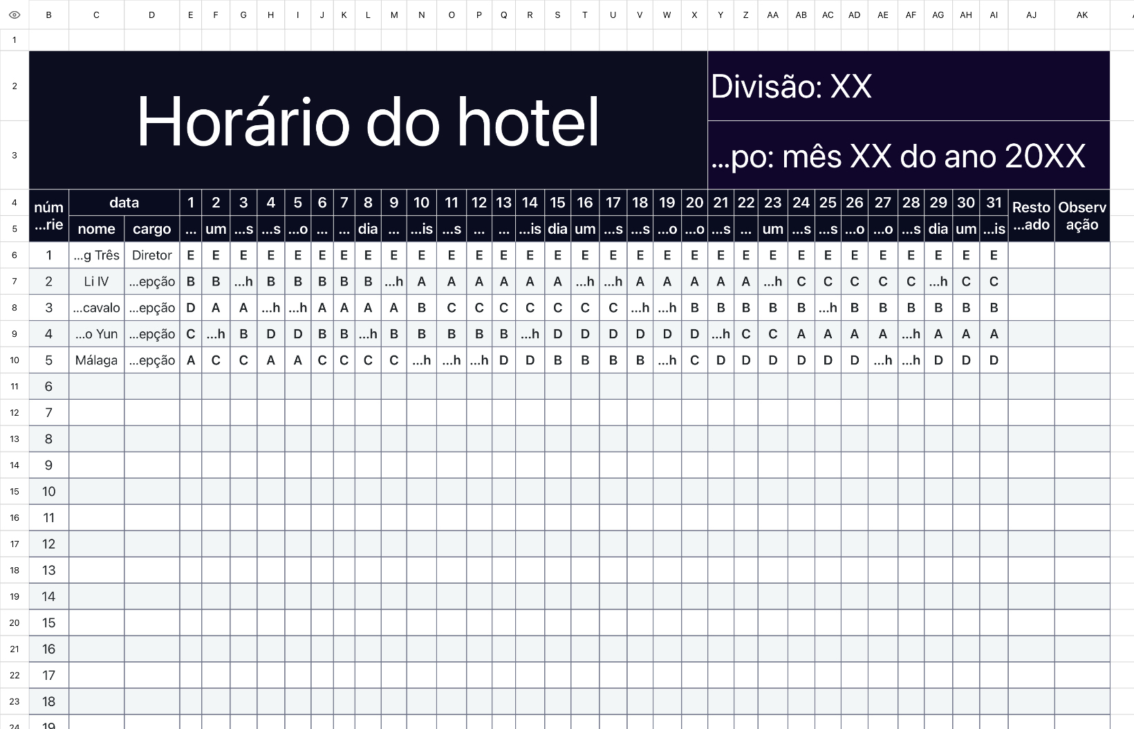 Horário do hotel